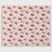 ウエスタンブラウンピンク女性のカーボーイハッツハート誕生日 ラッピングペーパー (フラット)
