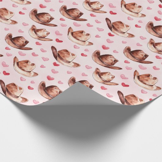 ウエスタンブラウンピンク女性のカーボーイハッツハート誕生日 ラッピングペーパー (角)