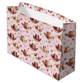 ウエスタンブラウンピンク女性のカーボーイハッツハート誕生日 ラージペーパーバッグ (裏面アングル)