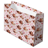 ウエスタンブラウンピンク女性のカーボーイハッツハート誕生日 ラージペーパーバッグ (正面アングル)