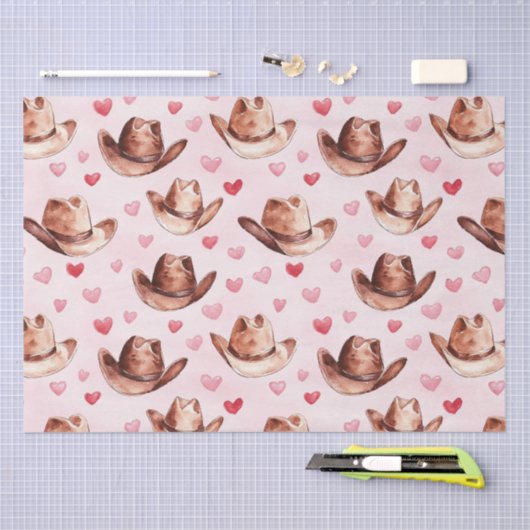 ウエスタンブラウンピンク女性のカーボーイハッツハート誕生日 薄葉紙 (クラフト)