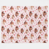 ウエスタンブラウンピンク女性のカーボーイハットハート フリースブランケット (正面(横))