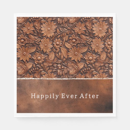 ウエスタンブラウンフェイクレザーフローラ スタンダードランチョンナプキン (正面)