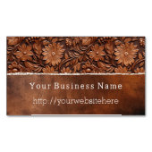 ウエスタンブラウンフェイクレザーフローラ マグネット名刺 (正面)