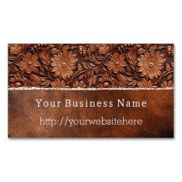 ウエスタンブラウンフェイクレザーフローラ マグネット名刺