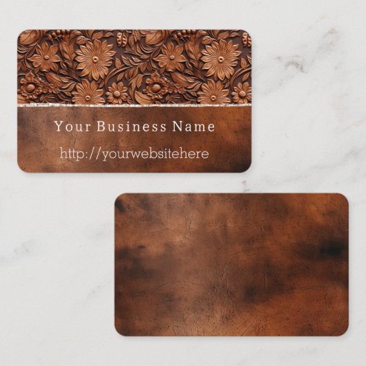 ウエスタンブラウンフェイクレザーフローラ 名刺 (正面/裏面)