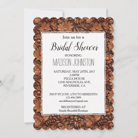 ウエスタンブラウンフローラクリーム女性のカーボーイ 招待状 (正面)