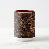 ウエスタンブラウンフローラフェイクレザー ツートーンマグカップ (中央)