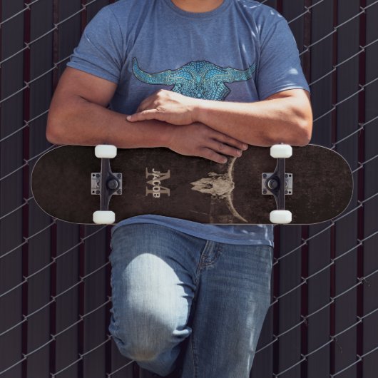 ウエスタンブラウンベージュオールドブル素朴スカルモノグラム スケートボード (室外3)