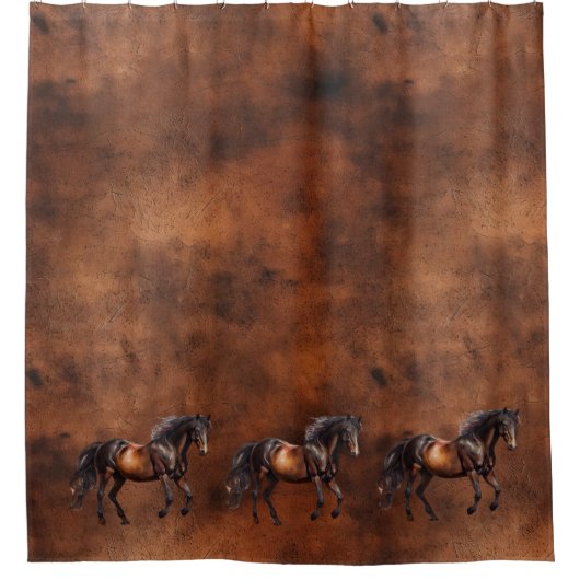 ウエスタンブラウンホースカウボーイ女性のカーボーイ シャワーカーテン (正面)