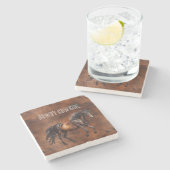 ウエスタンブラウンホースカウボーイ女性のカーボーイ ストーンコースター (横)