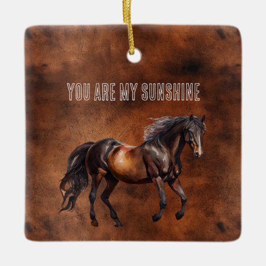 ウエスタンブラウンホースカウボーイ女性のカーボーイ セラミックオーナメント (正面)