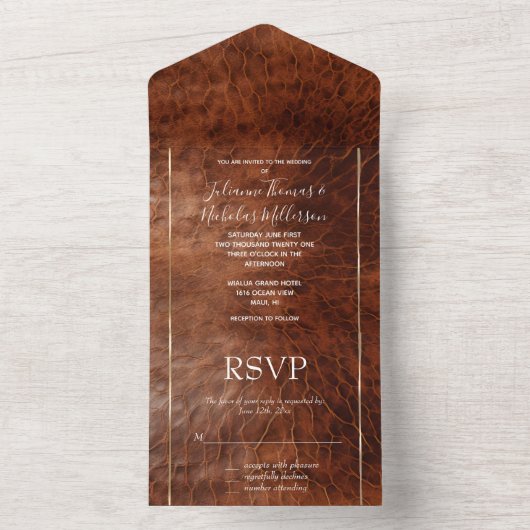 ウエスタンブラウンレザールック女性のカーボーイ オールインワン招待状 (内側)