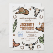 ウエスタンブラウンワイルドウエストカウボーイロデオ誕生日 招待状 (正面)