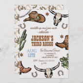 ウエスタンブラウンワイルドウエストカウボーイロデオ誕生日 招待状 (正面/裏面)