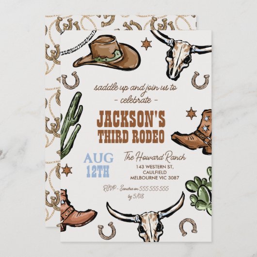 ウエスタンブラウンワイルドウエストカウボーイロデオ誕生日 招待状