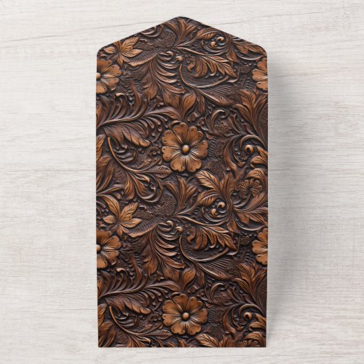 ウエスタンブラウン女性のカーボーイフローラ オールインワン招待状 (外側)