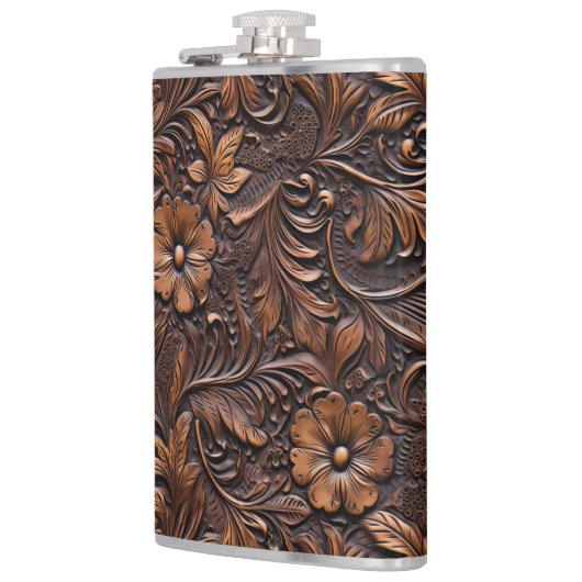 ウエスタンブラウン女性のカーボーイボヘミアンフローラ フラスク (左)