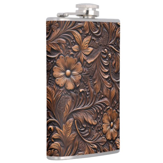 ウエスタンブラウン女性のカーボーイボヘミアンフローラ フラスク (右)