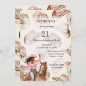 ウエスタンブラックブラウン女性のカーボーイハッツ誕生日 招待状 (正面/裏面)