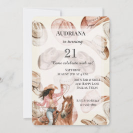 ウエスタンブラックブラウン女性のカーボーイハッツ誕生日 招待状