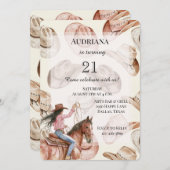 ウエスタンブラックヘア女性のカーボーイハット誕生日 招待状 (正面/裏面)