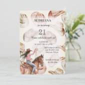 ウエスタンブラックヘア女性のカーボーイハット誕生日 招待状 (スタンド正面)