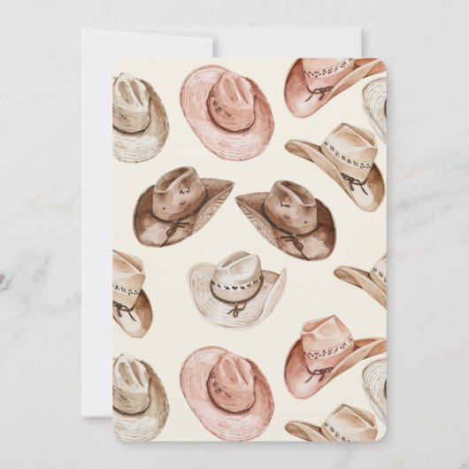 ウエスタンブラックヘア女性のカーボーイハット誕生日 招待状 (裏面)