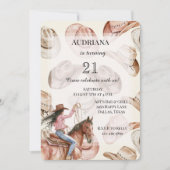 ウエスタンブラックヘア女性のカーボーイハット誕生日 招待状 (正面)