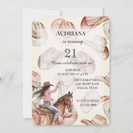 ウエスタンブラックヘア女性のカーボーイハット誕生日 招待状