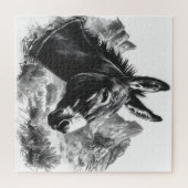 ウエスタンブラック&ホワイトドンキーヴィンテージポートレート ジグソーパズル (横)
