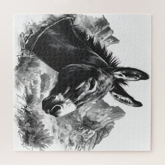 ウエスタンブラック&ホワイトドンキーヴィンテージポートレート ジグソーパズル (横)