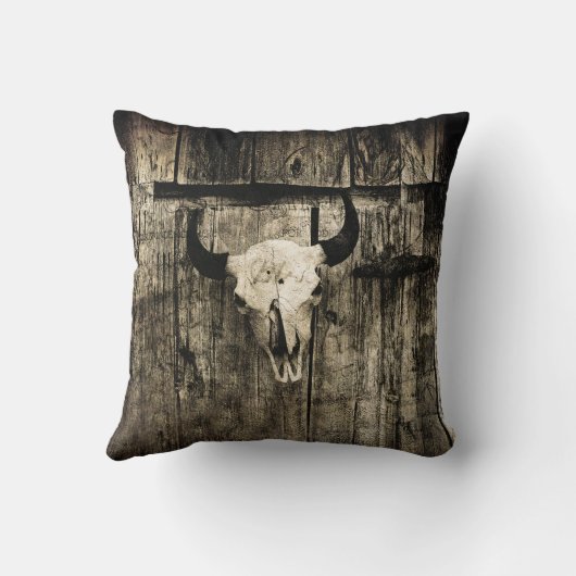 ウエスタンブルスカルウッドバーンセピアヴィンテージ クッション (裏面)