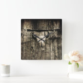 ウエスタンブルスカルウッドバーンセピア素朴ヴィンテージ スクエア壁時計 (ホーム)