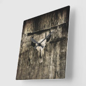 ウエスタンブルスカルウッドバーンセピア素朴ヴィンテージ スクエア壁時計 (傾斜)