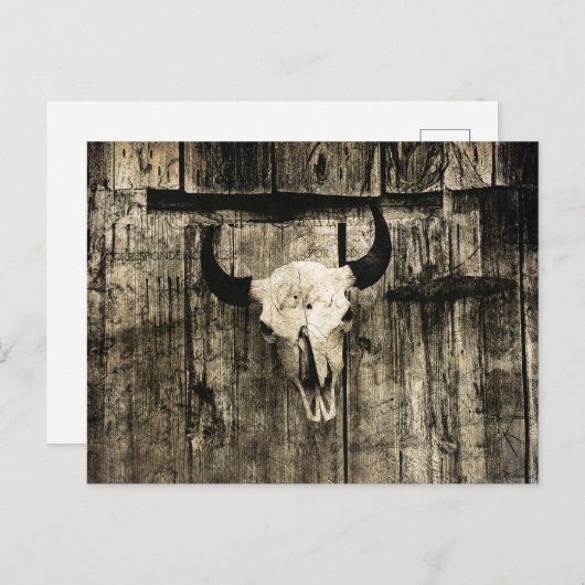 ウエスタンブルスカルウッドバーンセピア素朴ヴィンテージ ポストカード (正面/裏面)