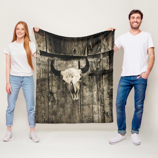 ウエスタンブルスカルウッドバーンヴィンテージセピア素朴 フリースブランケット (インサイチュ)