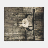 ウエスタンブルスカルウッドバーンヴィンテージセピア素朴 フリースブランケット (正面(横))