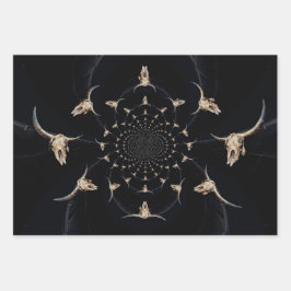 ウエスタンブルスカルカウボーイ抽象芸術ブラウンヴィンテージ ラッピングペーパーシート