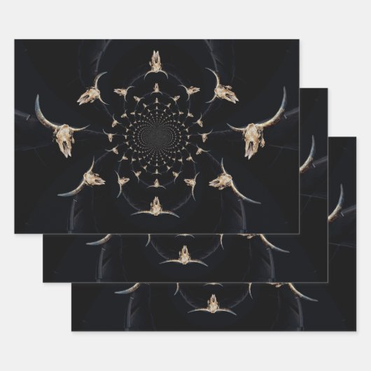 ウエスタンブルスカルカウボーイ抽象芸術ブラウンヴィンテージ ラッピングペーパーシート (セット)