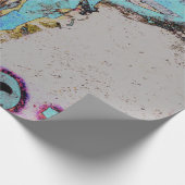 ウエスタンブルスカルティール(緑がかった色)ブルー素朴ヴィンテージ ラッピングペーパー (角)