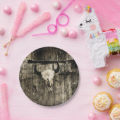 ウエスタンブルスカルバーンウッドセピアヴィンテージ ペーパープレート (パーティー)