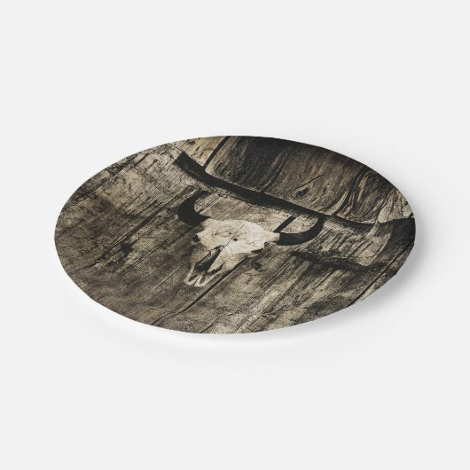 ウエスタンブルスカルバーンウッドセピアヴィンテージ ペーパープレート (アングル)