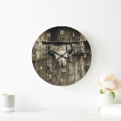 ウエスタンブルスカルヴィンテージ素朴ブラウンウッドバーン ラージ壁時計 (ホーム)