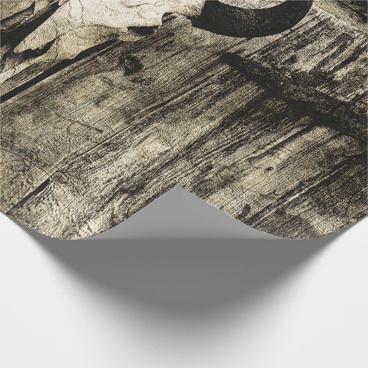 ウエスタンブルスカル素朴バーンウッドセピアヴィンテージ ラッピングペーパー (角)