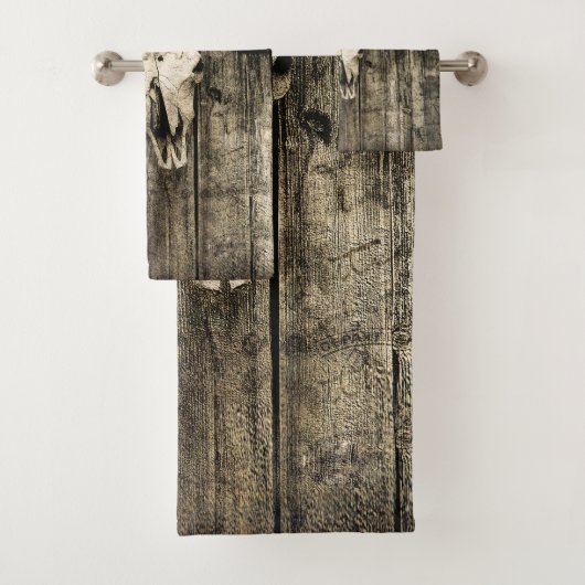 ウエスタンブルスカル素朴ヴィンテージブラウンバーンウッド バスタオルセット (インサイチュ)