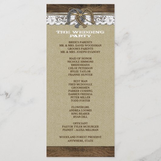 ウエスタンブルラップとレースホースシューの結婚式 プログラム (裏面)