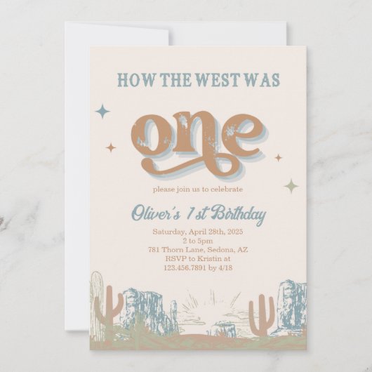 ウエスタンブルーカウボーイファースト誕生日 招待状 (正面)