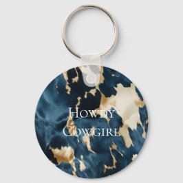 ウエスタンブルークリーム金ゴールドカウボーイ女性のカーボーイ牛追 キーホルダー