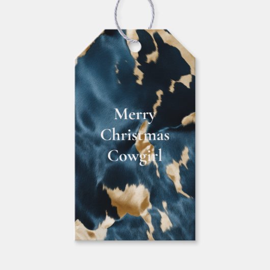 ウエスタンブルークリーム金ゴールドカウボーイ女性のカーボーイ牛追 ギフトタグ (正面)